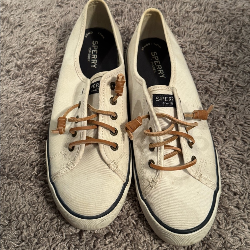 Sperry White Canvas Sneakers with Tan Laces